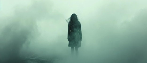 Eine einsame Frau, die im Nebel verloren ist Eine visuelle Darstellung von Depressionen