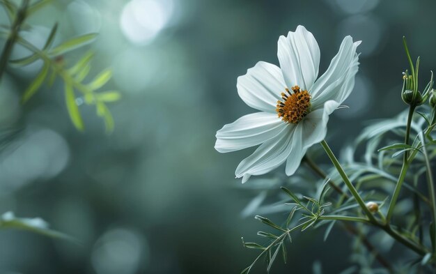 Eine einzelne blühende Blume vor einem weichen Hintergrund