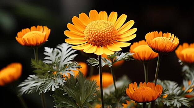 Eine einzelne Blume des Gewöhnlichen Rainfarns im Vordergrund, Nahaufnahme