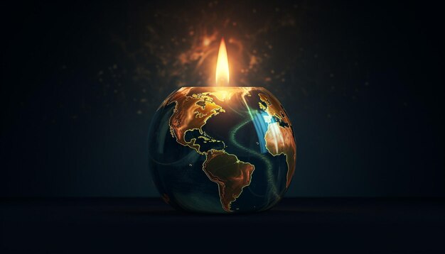 eine einzelne dreirändige Kerze, die hell im Dunkeln brennt