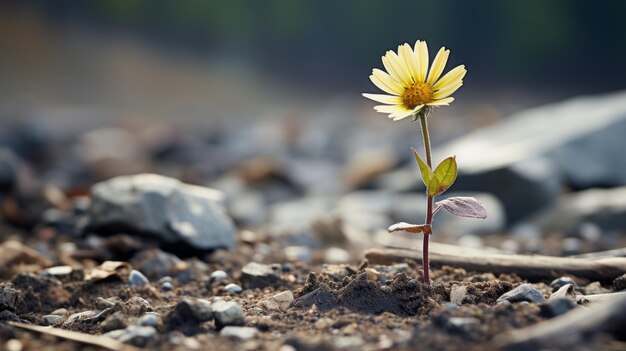 Eine einzelne gelbe Blume wächst aus dem Boden