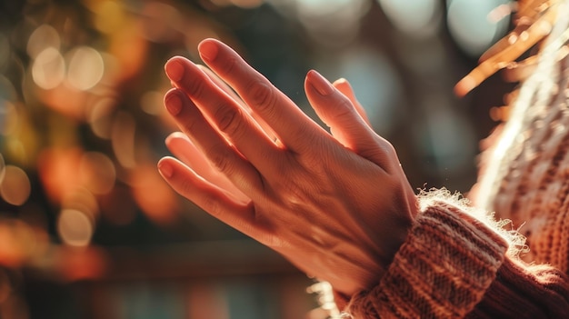 Eine einzelne Hand, die im warmen Sonnenlicht gebadet wird