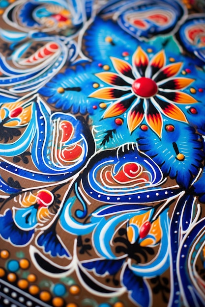 eine einzelne handgemalte Keramikfliese mit traditionellen pakistanischen Mustern