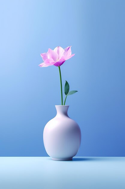 Eine einzelne rosa Blume in einer weißen Vase, generatives KI-Bild