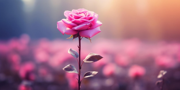 Eine einzelne rosa Rosenblume mit unscharfem Hintergrund