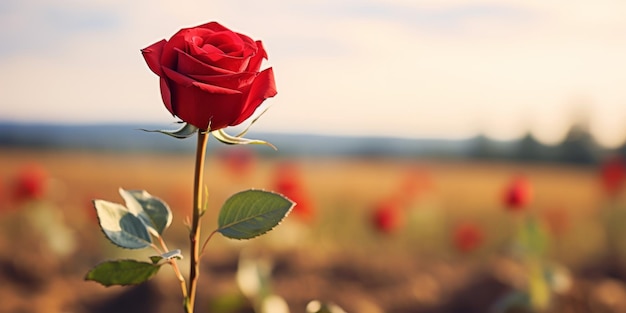 eine einzelne rote Rose mitten auf einem Feld