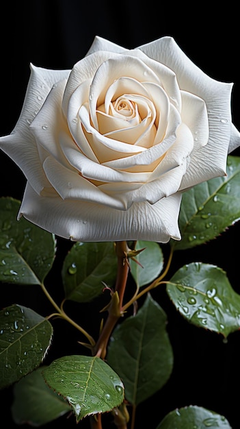 Eine einzelne weiße Rose auf schwarzem Hintergrund, erstellt mit generativer KI