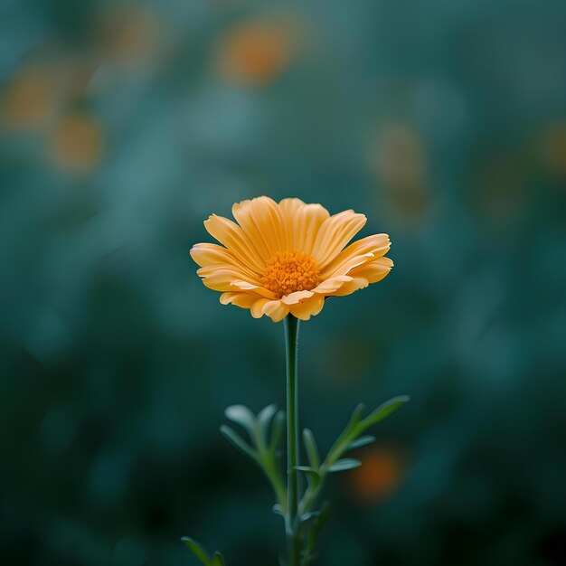 Eine einzige Orangenblume auf einem grünen Feld