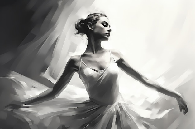 Eine elegante Balletttänzerin in schwarz-weißer Illustration Generative KI