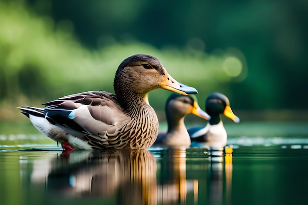 Eine Ente mit blauem Schnabel schwimmt in einem Teich.