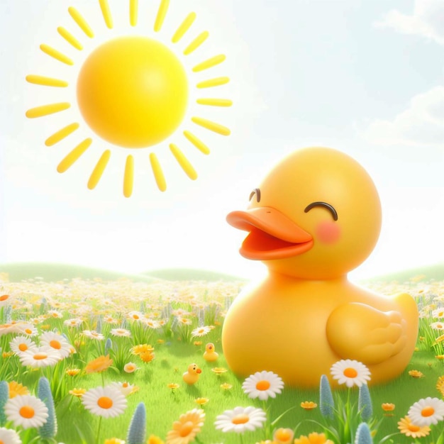 eine Ente mit einer Sonne im Hintergrund