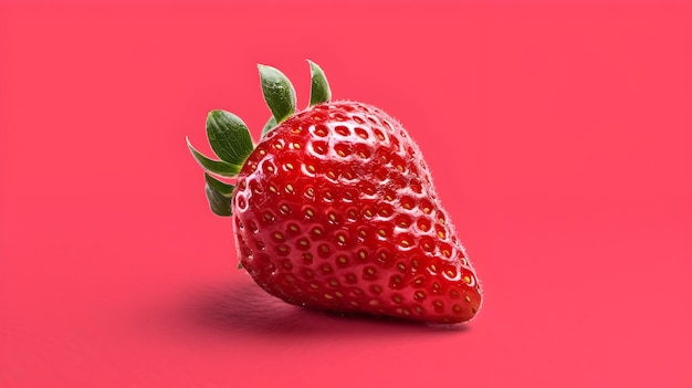 Eine Erdbeere auf rosa Hintergrund