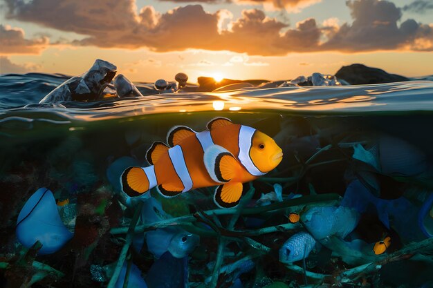 Eine ergreifende Sonnenuntergangsszene, die die Schönheit der Natur und den menschlichen Einfluss auf die Umwelt zeigt