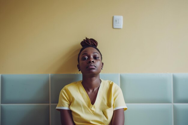 Eine erschöpfte afrikanische Krankenschwester sucht eine kurze Pause von ihren anstrengenden Krankenhausarbeiten