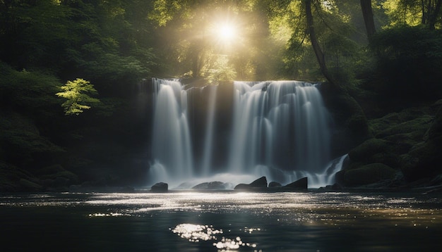 Eine erstaunliche Aufnahme eines kleinen Wasserfalls, der von wunderschöner Natur umgeben ist