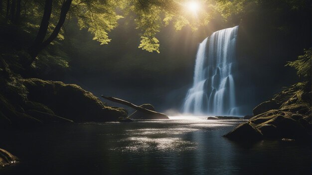 Foto eine erstaunliche aufnahme eines kleinen wasserfalls, der von wunderschöner natur umgeben ist