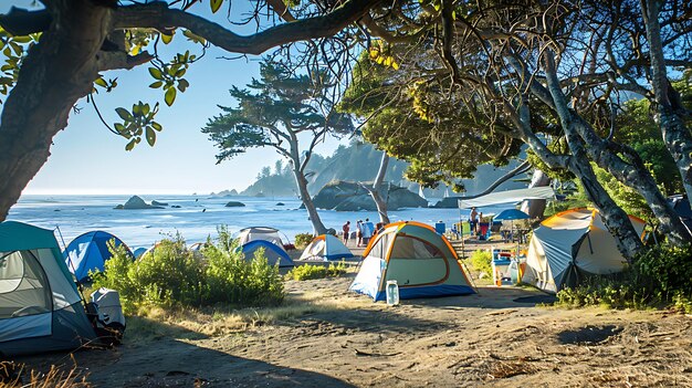 Eine erstaunliche Camping-Szene mit Blick auf den Pazifischen Ozean