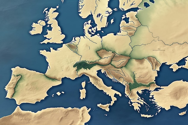 Eine Europakarte zeigt die Grenzen des Landes.