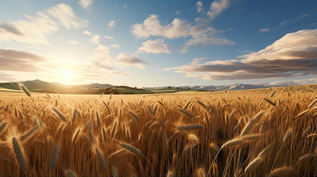 Eine extrem detaillierte Darstellung eines sonnigen Weizenfeldes