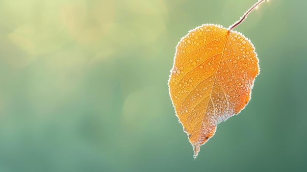 Foto eine extreme nahaufnahme eines einzigen herbstblattes mit wassertropfen darauf das blatt ist leuchtend orange und die adern dunkler orange