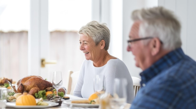 Eine Familie beim Thanksgiving-Dinner zusammen