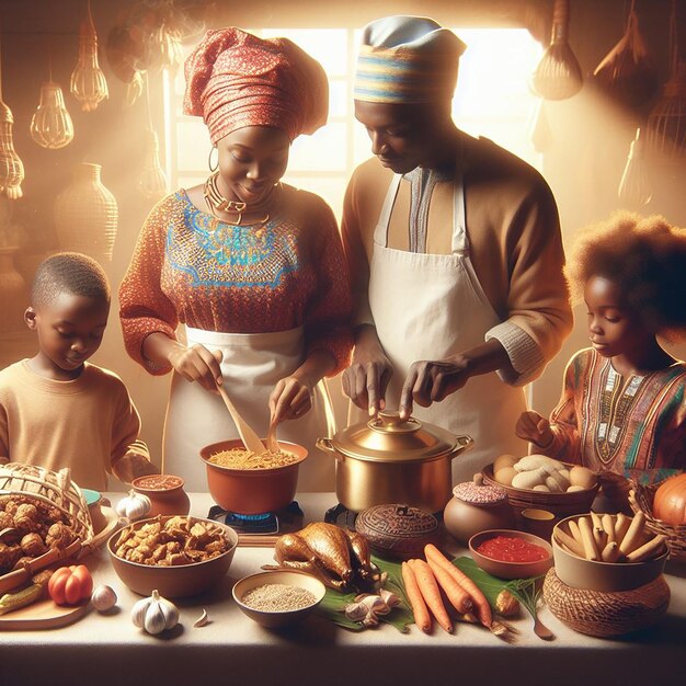 Eine Familie beschäftigt sich mit der freudigen Kunst, traditionelle Küche zuzubereiten