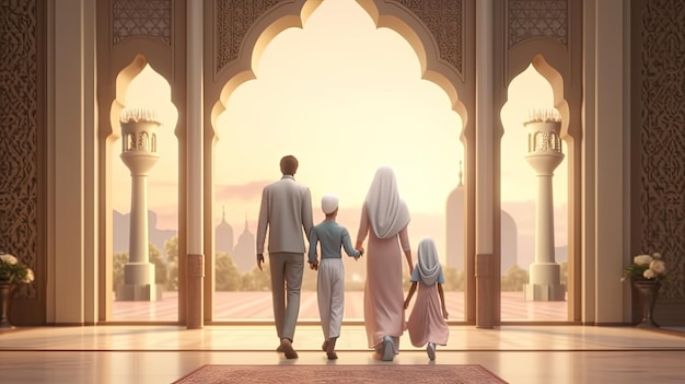 Eine Familie betritt die Moschee