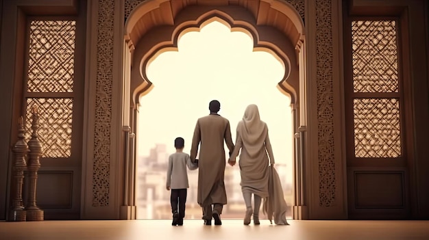 Eine Familie betritt die Moschee