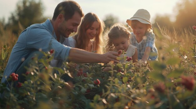 Eine Familie, die Beeren pflückt