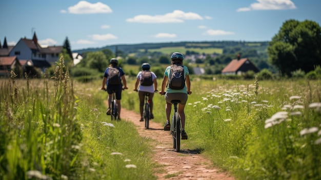 Eine Familie, die Fahrrad fährt und Spaß hat