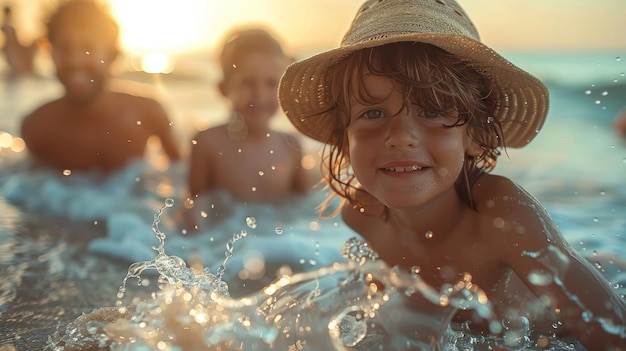 Eine Familie genießt einen Tag am Strand und baut Sandburgen