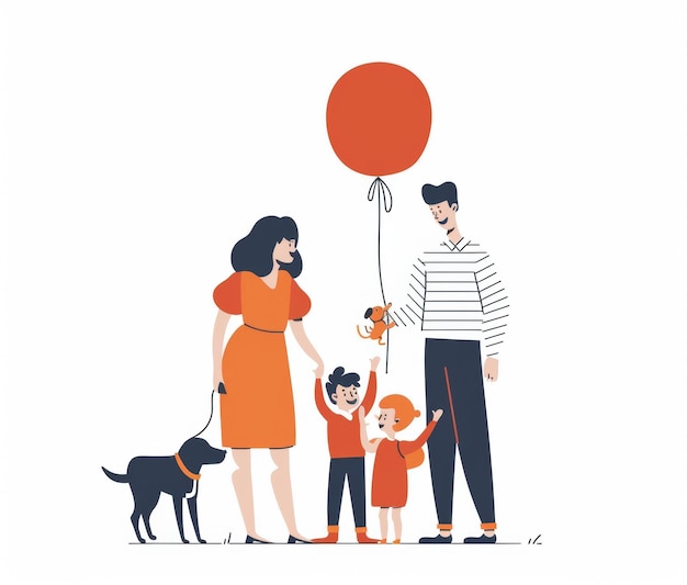 eine Familie mit einem roten Ballon und ein kleiner Junge mit einem ruten Ballon