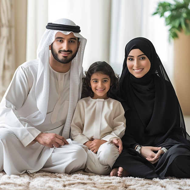 eine Familie posiert für ein Foto in ihrem Haus