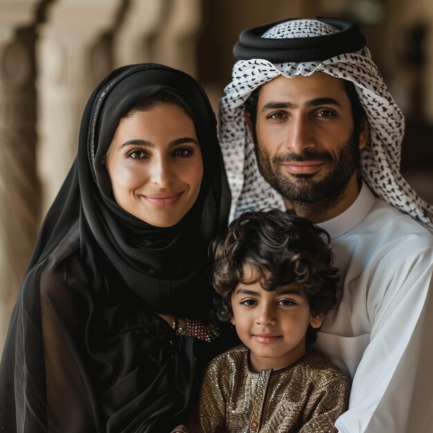 eine Familie posiert für ein Foto mit einem Mann und einer Frau