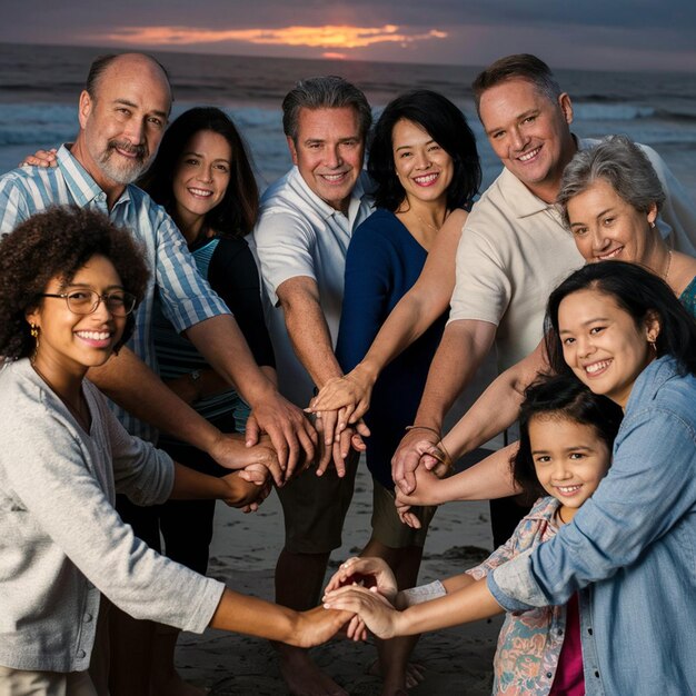 Foto eine familie posiert für ein foto mit ihren händen zusammen