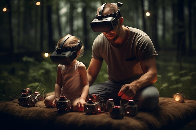 Foto eine familie spielt gemeinsam ein virtual-reality-spiel