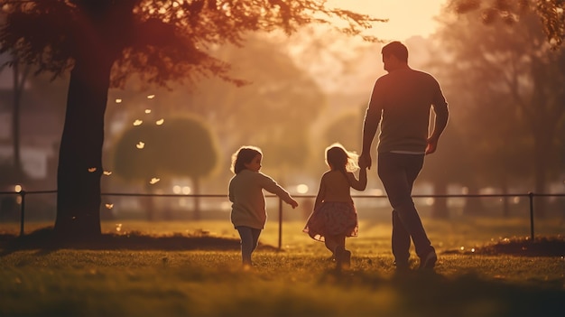 Eine Familie spielt im Park