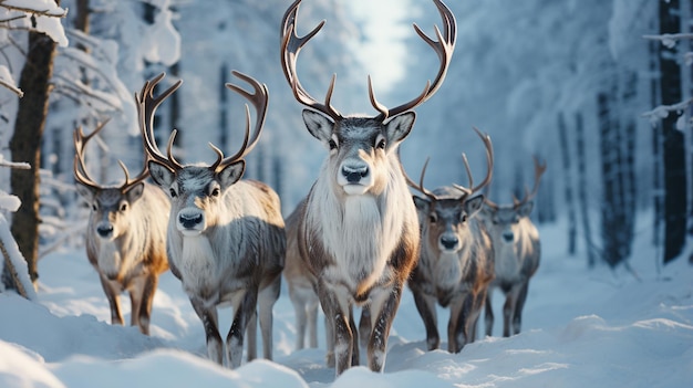 eine Familie von Rentieren auf der Schneewinde Weihnachtswandpapier