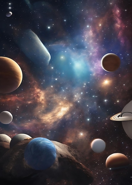 Foto eine fantasieansicht über sterne, planeten und galaxien