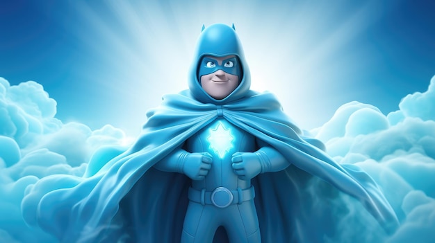 Eine fantasievolle Illustration eines Superhelden mit einem Umhang aus der Ozonschicht