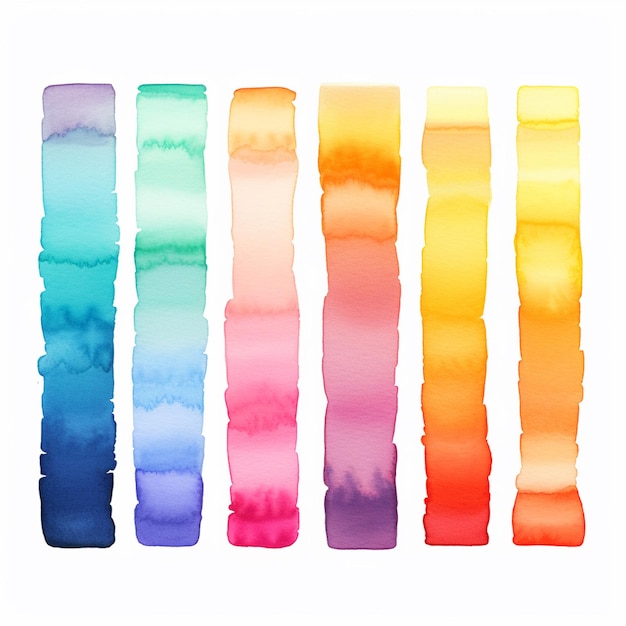 eine farbenfrohe Aquarellpapierstreifen sind in einer Reihe angeordnet generative ai