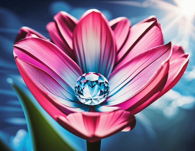 Foto eine farbenfrohe blume mit kristallklaren glänzenden blütenblättern, kristall-hd-hintergrundtapetenillustration