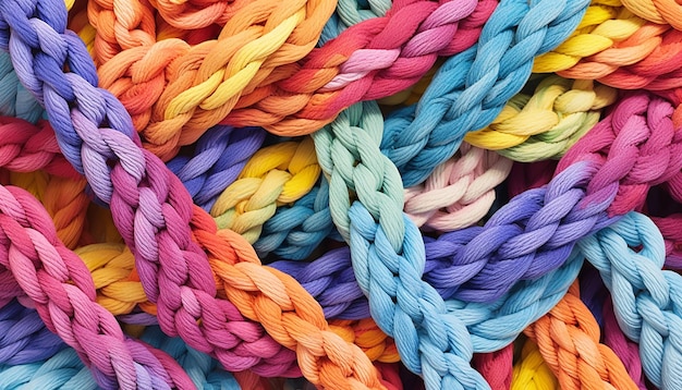 Eine farbenfrohe Darstellung bunt geflochtener Seile.