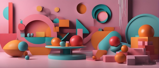 eine farbenfrohe Darstellung bunter Objekte und Formen