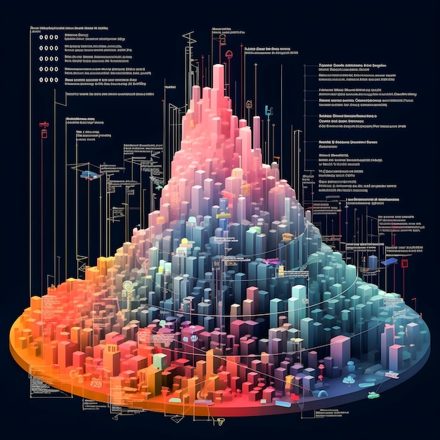 Eine farbenfrohe Darstellung einer Stadt mit einem blauen Kreis darum herum.