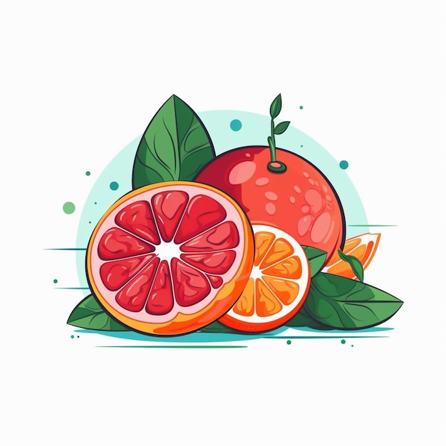 Eine farbenfrohe Illustration einer Grapefruit und Orangen