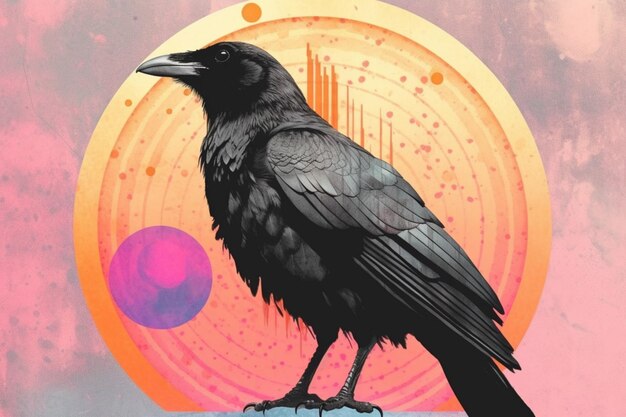 Foto eine farbenfrohe illustration einer krähe mit einem schwarzen co
