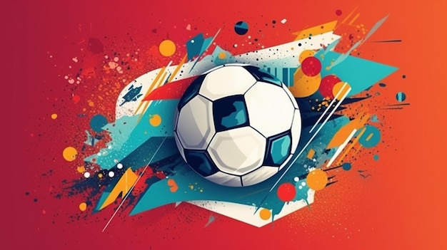 Eine farbenfrohe Illustration eines Fußballs mit dem Wort Fußball darauf.