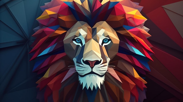 Eine farbenfrohe Illustration eines Löwenkopfes.