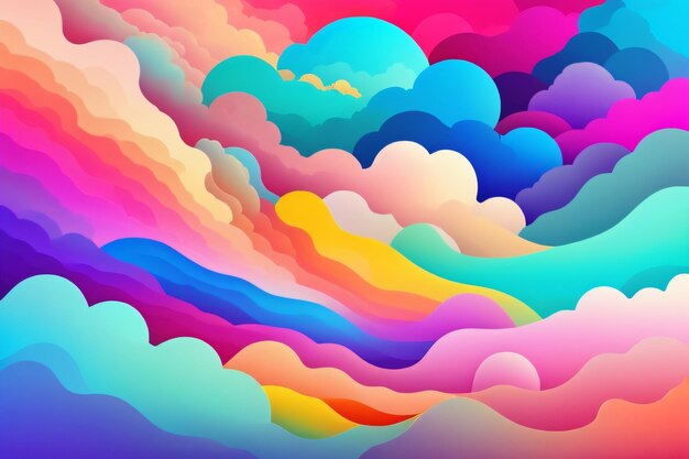 Eine farbenfrohe Illustration eines Regenbogens mit den Wolken im Hintergrund.